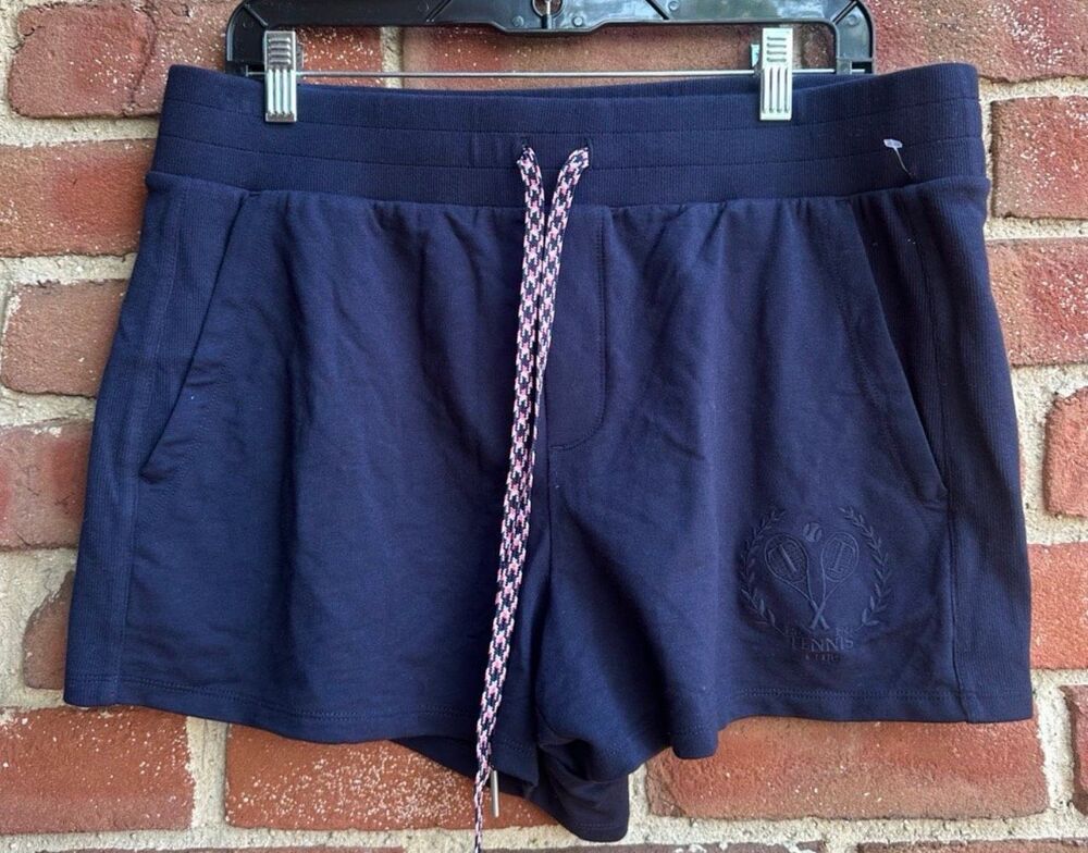 Talbots Modal French Terry Crest Shorts UPF50 Navy Drawstring Pockets XL NEW